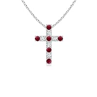 Ruby Brilliant Cut Round 4.00Mm 925 Sterling Silver Cross Pendant For Women