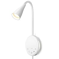LED Wall Mounted Reading Light, Book Light for Reading in Bed with Touch Control, 5 Dimmable, USB Output, Night Light & Timers Function, Flexible Gooseneck Headboard Bed Lights (White)