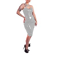 Sexy Slim Off Shoulder Shiny PVC Leather Dress Ladies Fashion Knee-Length Party Dress for Womens