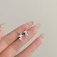 2023 Fashion Silver Color Cross Star Stud Earrings for Women Girl Korean Four-Pointed Star Personality Earrings Jewellery