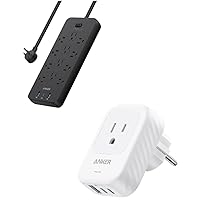 Surge Protector Power Strip (2100J), Anker 12 Outlets with 1 USB C and 2 USB Ports & European Travel Plug Adapter USB C 15W,Anker International Power Plug