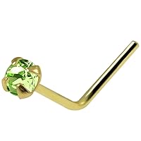 Crystal Gemstone 14K Solid Yellow Gold 24 Gauge (0.5mm) L Shaped Nose Stud- Tiny Nose Stud - 14K Gold Nose Piercing Body Jewelry