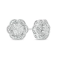0.25 CT Round Cut Created Diamond Miracle Setting Flower Stud Earrings 14k White Gold Over