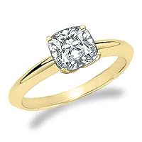 1 Carat Laser Inscribed IGI Certified Cushion Cut Lab Grown Diamond 14K Solitaire Engagement Ring (F Color, VS1)