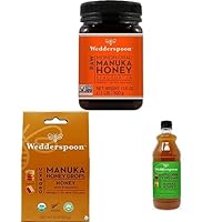 Bundle - Wedderspoon Raw Premium Manuka Honey KFactor 16 (17.6 Oz), Manuka Honey Drops (4 Oz), and Apple Cider Vinegar with Manuka Honey (25 Fl Oz)