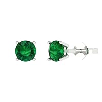 1.4ct Round Cut Solitaire Simulated Green Emerald Unisex Pair of Stud Earrings 14k White Gold Push Back conflict free Jewelry