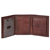 Leatherboss Genuine Leather Boys Slim Compact Flap Id and Coin Pocket Trifold Wallet for men women, Dark Brown