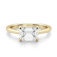 Moissanite Solitaire Engagement Ring, 1.0 Carat Emerald Cut, 14K Yellow Gold, Fine Jewelry Gift