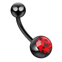 Titanium G23 Grade Black Anodized Jeweled Belly Ring - 14Gx3/8(1.6x10MM) Banana with 5/8mm Ball