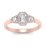 Choose Your Gemstone Vintage Trapezoid Diamond CZ Ring Rose Gold Plated Emerald Shape Side Stone Engagement Rings Matching Jewelry Wedding Jewelry Easy to Wear Gifts US Size 4 to 12