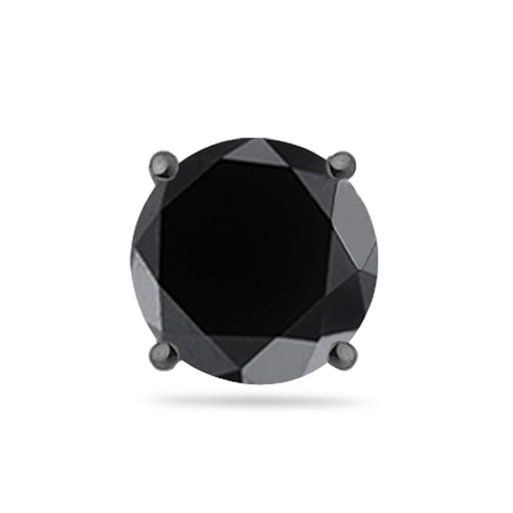 Round Black Diamond Men's Stud Earrings AA Quality in 14K White Blackened Gold Available in Small to Large Sizes