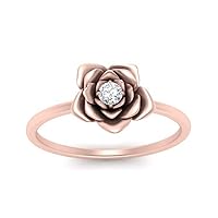 Choose Your Gemstone Flower Diamond CZ Engagement Ring rose gold plated Round Shape Solitaire Engagement Rings Everyday Jewelry Wedding Jewelry Handmade Gifts for Wife US Size 4 to 12