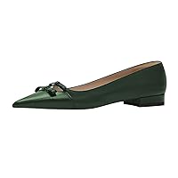 XYD Women Basic Casual Dress Flats Closed Pointed Toe Bow Knot Low Heel Chunky Slip On Comfy Office Work Daily Shoes