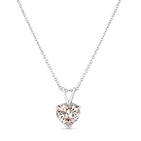 Vintage Style Morganite Pendant Necklace Heart Shape solitaire Love Pendant Necklace 925 Sterling Sliver (6MM To 10MM)