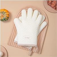 Oven Gloves Heat Resistant Silicone Shell Kitchen for 500 Degrees with waterproof, Set of 2 Oven Mitts Cooking set Baking Grilling Barbecue Microwave Gauntlet ( Color : Five finger silicone gloves 1 p
