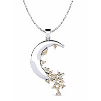 0.10 CT Round Shape Simulated Brown Chocolate Diamond Moon Star Wedding Engagement Pendant Necklace with 18