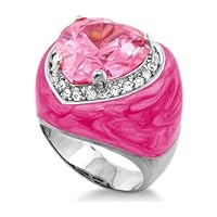 Girl's Rhodium-Plated Cocktail Ring with Enamel & Heart CZ