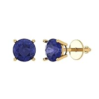 1.50 ct Round Cut Solitaire Genuine Simulated Blue Tanzanite Pair of Designer Stud Earrings Solid 14k Yellow Gold Screw Back