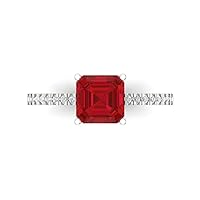 Clara Pucci 1.63ct Brilliant Cushion Cut Solitaire with Accent Simulated Red Ruby designer Modern Statement Ring Solid 14k White Gold
