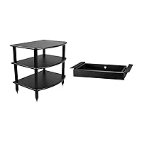 Pangea Audio Vulcan Rack and Drawer Bundle Black Three Shelf Audio Rack Media Stand Components Cabinet and Duo Media Storage Drawer 2 Inch High