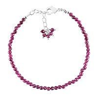 Natural Ruby 2-2.5mm Round Shape Faceted Cut Gemstone Beads 7 Inch Adjustable Silver Plated Clasp Bracelet For Men, Women. Natural Gemstone Stacking Bracelet. | Lcbr_05360