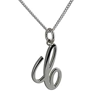 British Jewellery Workshops Silver 22x14mm plain palace script Initial C Pendant with a 1.3mm wide curb Chain