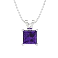 0.95 ct Princess Cut Natural Amethyst Solitaire Pendant Necklace With 16