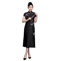 Dress Silk Fragrant Cloud Yarn Embroidery Midi Black Dress 2749