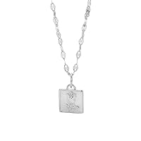925 Sterling Silver Dainty Dog Tag Pendant Necklace Rose Flower Embossed Flora Jewelry for Women