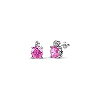 Round Pink Sapphire Diamond 5/8 ctw 2 Stone Womens Stud Earrings 14K Gold