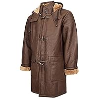DR274 Men's Real Sheepskin Duffle Coat Brown