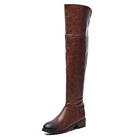 Women's Fashion Dress soft PU Leather Boot Over The Knee Block Heel Slouchy Boots