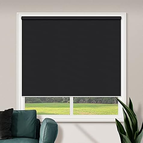 Blackout Cordless Valanced Window Shades, Black Fabric Window Blinds, Custom Made Light Filtering Roller Shades for Windows with Valance, 61" Wide x 36" High