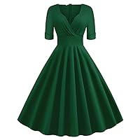 Women Vintage 1950s V-Neck Rockabilly Swing Audrey Hepburn 50s Pinup A-line Cocktail Tea Party Dress