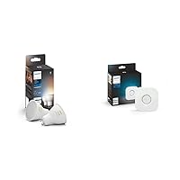 White Ambiance LED Smart GU10 Bulb, Bluetooth & Zigbee Compatible, Voice Activated with Alexa, 2 Bulbs & Hue Bridge Smart Lighting Hub - White