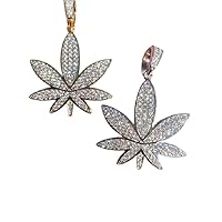 1.75 CT Round Cut VVS1 Diamond Marijuana Weed Pendant Unisex Charm Real 925 Sterling Silver for Festival Day