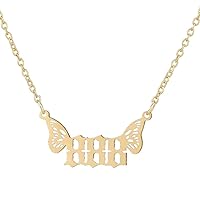 Women's Stainless Steel High Polished Dainty Creative Angel Number Butterfly Wing Necklace