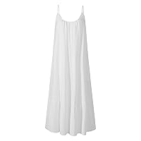 Women's Dresses Summer Dress Women's Casual Tank Sleeveless Knee Length Mini Plain Vest Dresses(White,5X-Large