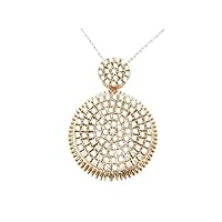 14K Rose Gold Finish Sterling Silver Round Diamond Set White Sapphire Pave Circle Design Necklace