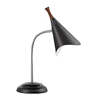 Adesso 3234-01 Draper Gooseneck Desk Lamp, 18.5 in., 60W Incandescent/ 13W CFL, Brushed Steel/Black Painted w/Wood Accent, 1 Table Lamp