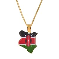 Map Pendant Necklace - Kenya Map Necklace Ethnic Decoration, Kenyans Map Pendant with Enamel Flag Ethnic Clothing Accessories Elegant Clavicle Chain, Patriotic Pendant Gift
