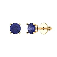 0.50 ct Brilliant Round Cut Solitaire Simulated Tanzanite Pair of Stud Everyday Earrings Solid 18K Yellow Gold Screw Back
