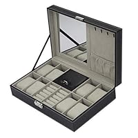 Multi-Function PU Leather Watch Box Ring,Watch Jewelry Organizer Display Storage Case with Lockable Metal Buckle