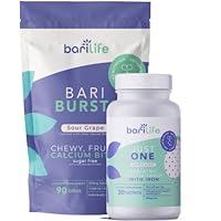 Bari Life Just One, Once Daily Bariatric Multivitamin with Iron (30 Tablets) and BariBurst Calcium Citrate Soft Chews for Gastric Bypass, Gastric Sleeve and Duodenal Switch (Sour Grape)