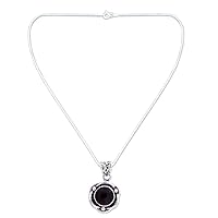 NOVICA Handmade Onyx Pendant Necklace in .925 Sterling Silver Flower Jewelry Black India Floral Birthstone 'Black Rose'