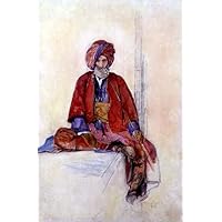 MSTECO Vintage Painting Abstract Painting Poster Canvas Artwork Study of a Seated Turk Smoking a Long Pipe by John Frederick Lewis for Living Room Decor 60x90cm