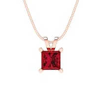 Clara Pucci 0.50 ct Princess Cut Genuine Simulated Ruby Solitaire Pendant Necklace With 16
