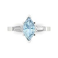 Clara Pucci 2.1 ct Marquise Baguette cut 3 stone Solitaire W/Accent Natural Aquamarine Anniversary Promise Wedding ring 18K White Gold