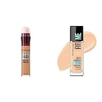 Maybelline Instant Age Rewind Eraser Dark Circles Treatment Multi-Use Concealer, 130, 1 Count (Packaging May Vary) & Fit Me Matte + Poreless Liquid Oil-Free Foundation Makeup, Classic Ivory, 1 Count