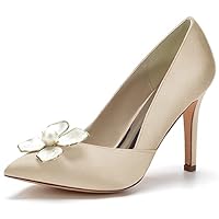 Womens Wedding Pearls High Heels Pointed Toe Bridal Shoes Slip On Satin Pumps Prom Party Dress